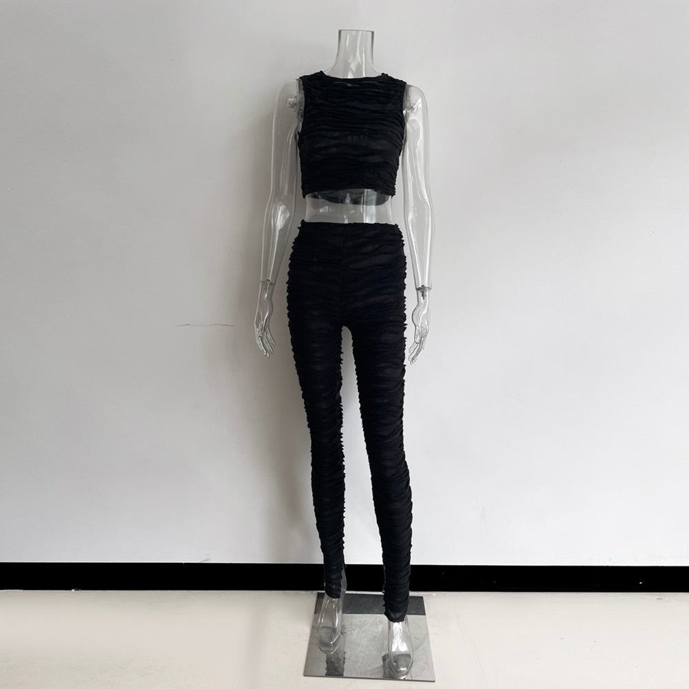 XLLAIS White Fashion Cute Sleeveless Tank Tops High Wasit Pencil Pants Two Piece Sets Women Sexy O-Neck Vests Slim Trousers