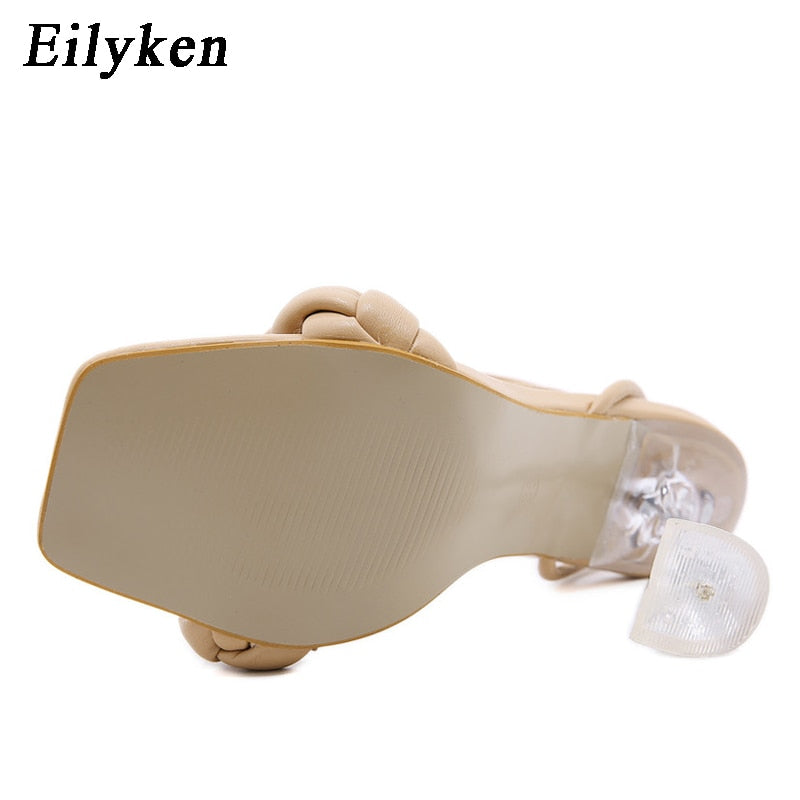 Eilyken 2022 New Summer Fashion Design Weave Women Sandals Transparent Strange High heels Ladies Sandals Open Toe Shoes