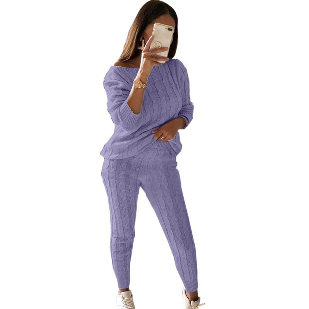 Ladies Knitted Sweaters Pants 2 Pieces Sets Women Fashion Autumn Winter Two Piece Set Knit Outfit Suits Streetwear Tracksuit