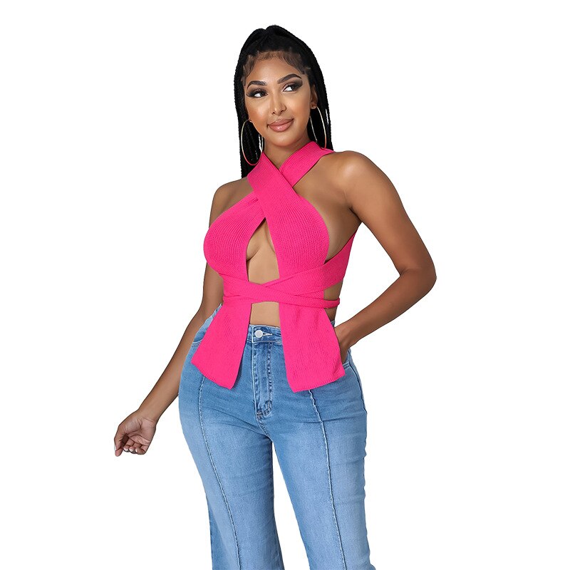 Women Sweater Vest Solid Sleeveless Hollow Out Knit Ribbed Stretchy Crop Tank Sweater Tops Sexy Fashion Streetwear Women Outfits