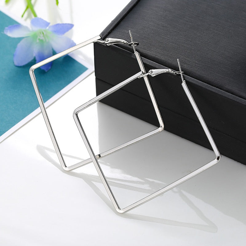 BLIJERY Trendy Oversize Geometric Big Hoop Earrings For Women Basketball Brincos Exaggerated Large Square Earrings Punk Jewelry