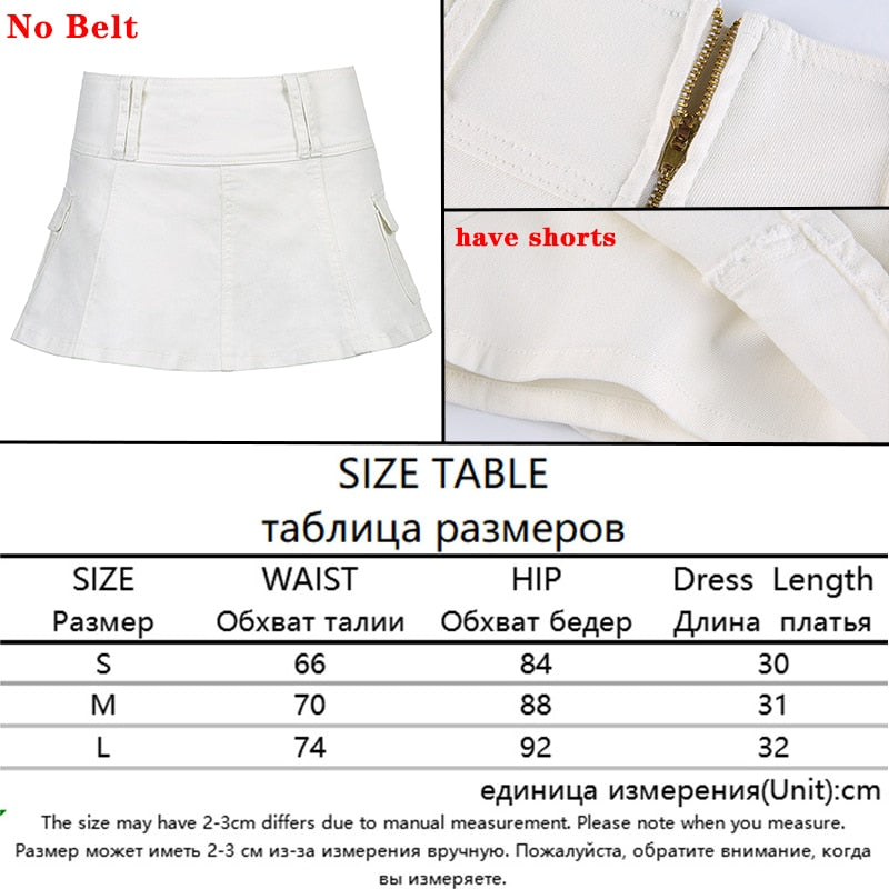 SUCHCUTE Streetwear Cargo Mini Skirts Women Harajuku Vintage 90s Casual Hight Waist Sexy Clubwear Clothes Belt Denim Short Skirt