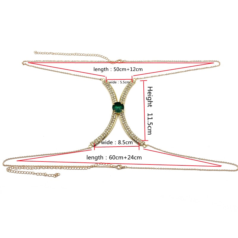 Rhinestone sexy round color crystal breast beauty chain necklace women's nightclub luxury crystal breast chain jewelry accessori