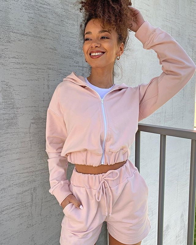 Autumn New Fashion 2Pcs Sports Clothing Suit Casual Womens Girls Zipper Sweater Hoodie Long Sleeve Hoodies+High Wait Shorts Sets
