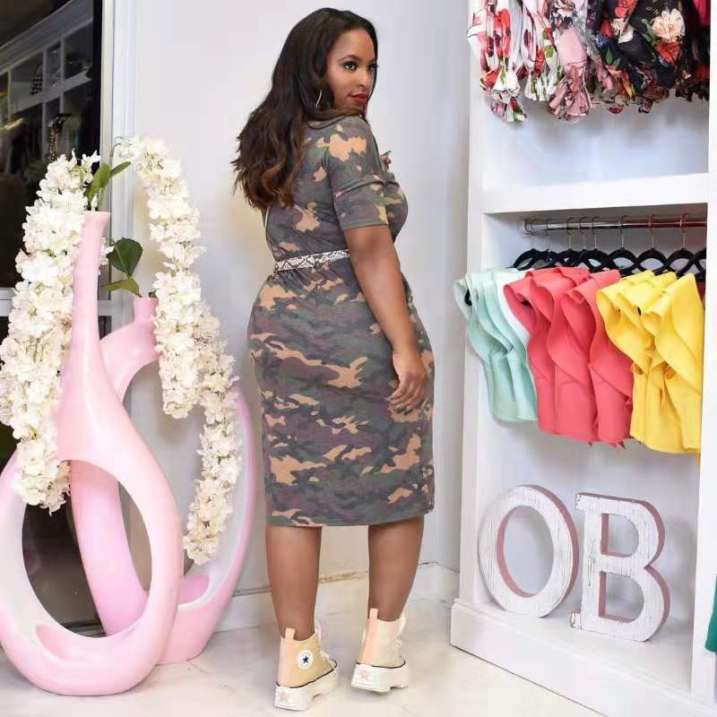Camouflage Printed Button Bodycon Casual Dress For Women Clothing Summer Short Sleeve Office Lady Shirt Dress