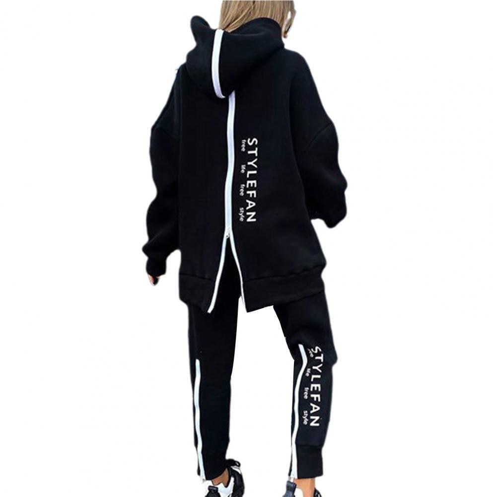 Letter Printing Long Sweater Sweatpants Two Piece Set  Zipper Sweatshirt Pants Running Tracksuit Women Fitness Clothing