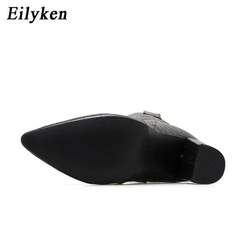 Eilyken 2022 Motorcycle Western Cowboy Boots Women Crocodile PU Leather Short Cossacks High Heels Cowgirl Booties Ankle Botas