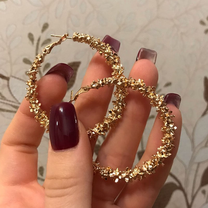 2021 Retro Alloy Metal Round Hoop Earrings for Women Fashion Gold Color Silver Color Bohemian Jewelry Earrings Party Gift