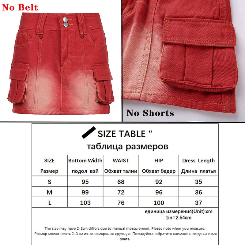 SUCHCUTE Streetwear Cargo Mini Skirts Women Harajuku Vintage 90s Casual Hight Waist Sexy Clubwear Clothes Belt Denim Short Skirt