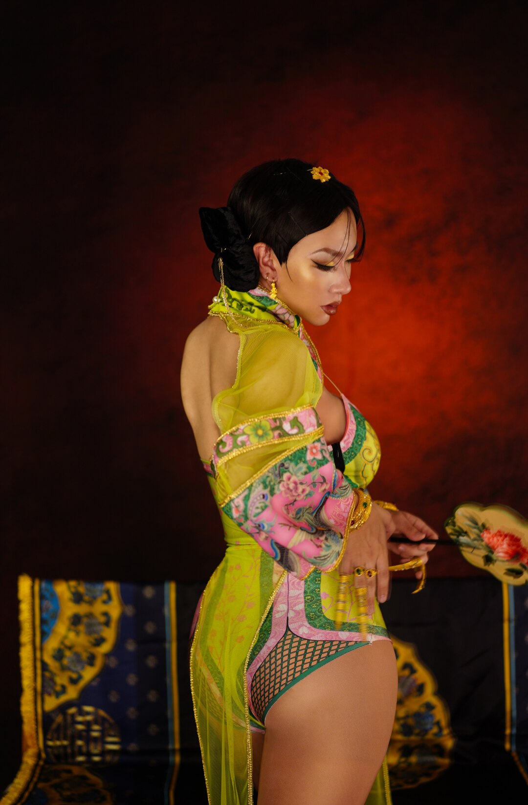 Sexy Chinese Hhanfu Dress Print 2 pieces Set Bodysuit Women Singer Club Prom Birthday Party Performance Festival Dancing  Outfit