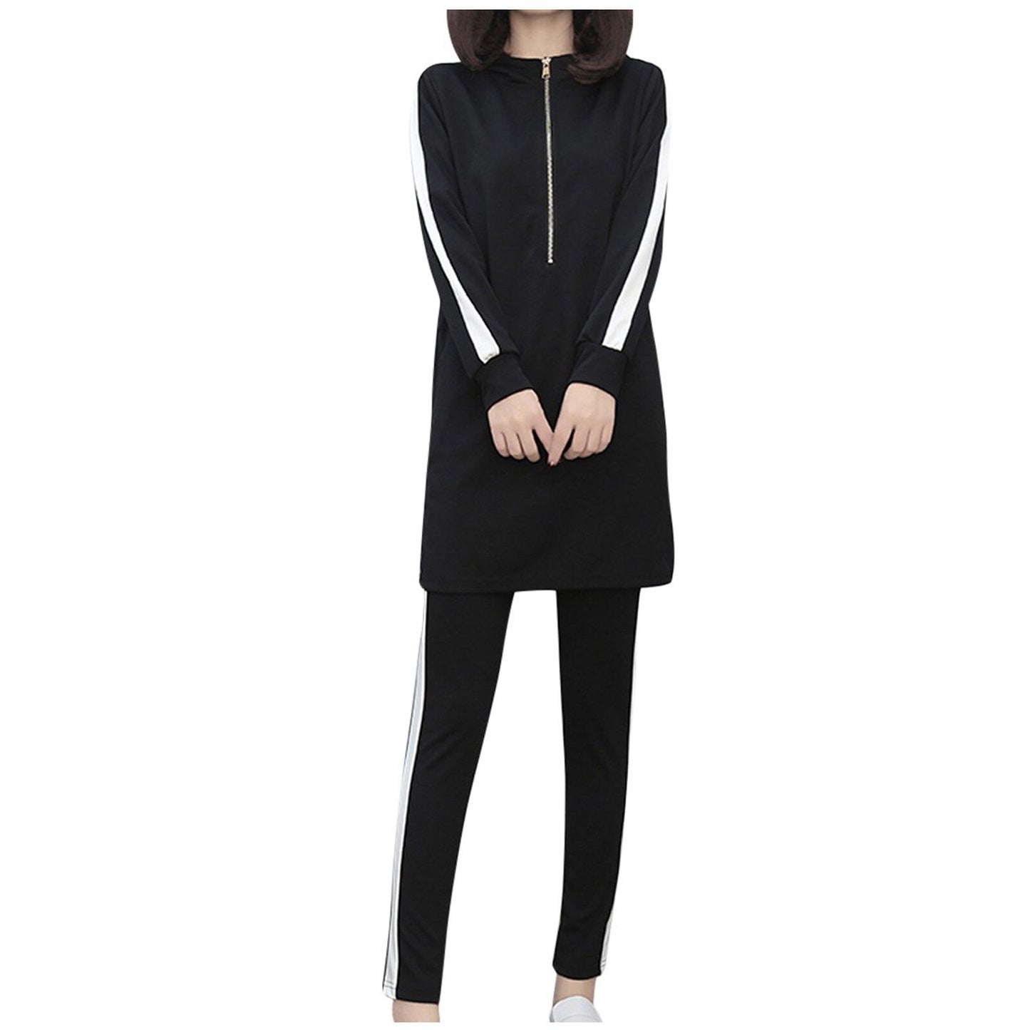 Ropa Mujer 2PC Women Long Sleeve Split Sweatshirt Set Casual Homewear Suit Long Hooded Pullover Tops+Trousers Sportswear Outfit