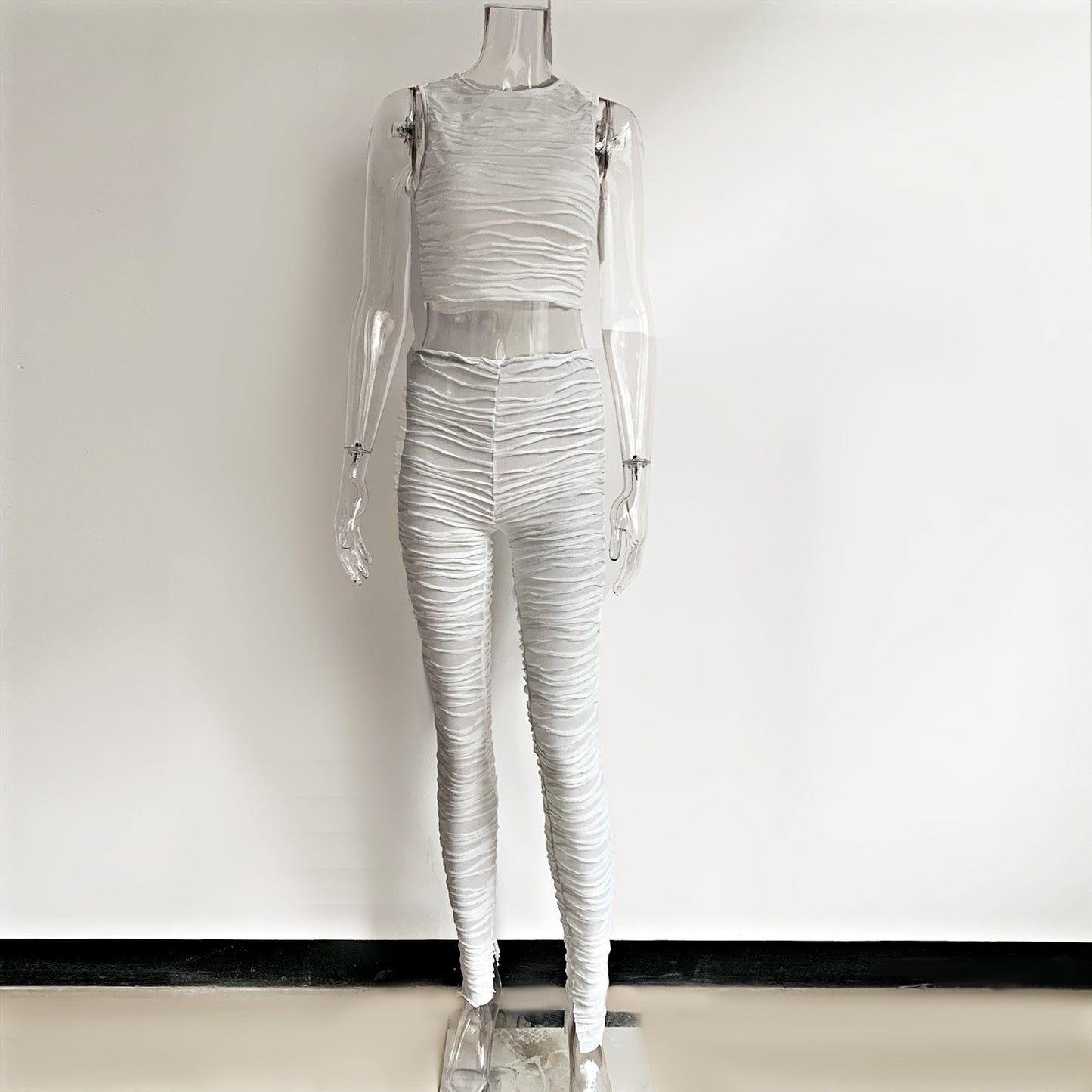 XLLAIS White Fashion Cute Sleeveless Tank Tops High Wasit Pencil Pants Two Piece Sets Women Sexy O-Neck Vests Slim Trousers