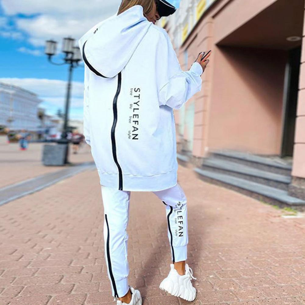 Letter Printing Long Sweater Sweatpants Two Piece Set  Zipper Sweatshirt Pants Running Tracksuit Women Fitness Clothing