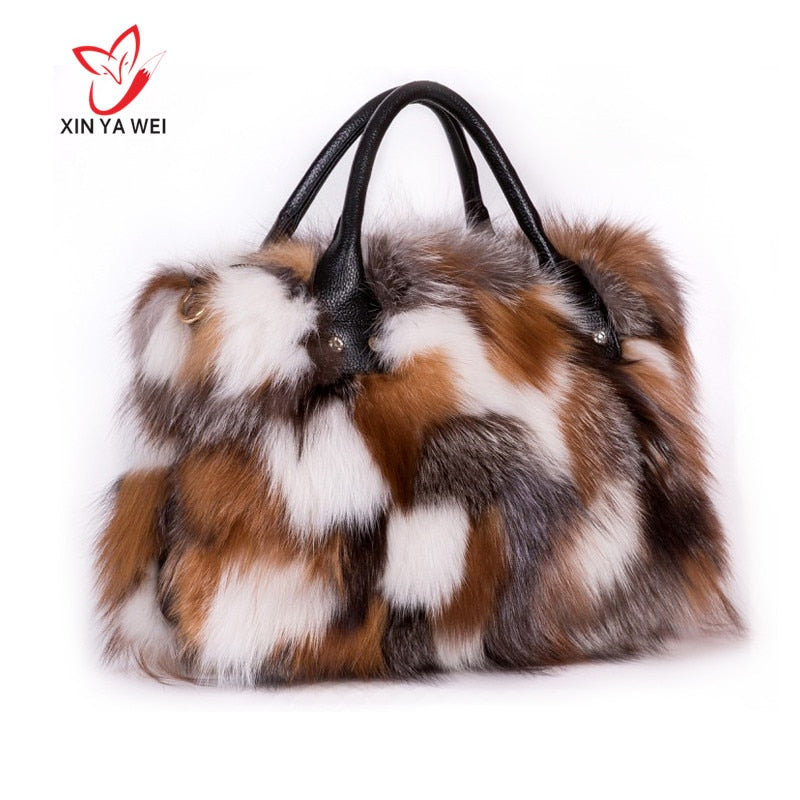 Big bag made of fox fur, new Women Luxury bag made of genuine Fox fur, large size, crossbody bag, Gift diagonal package