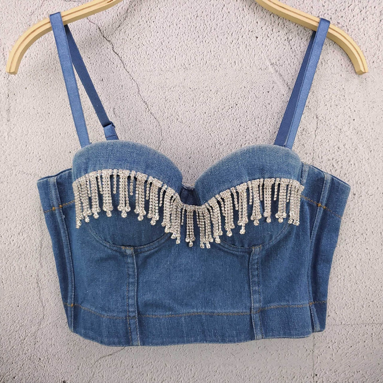 SXTHAENOO Fashion Sexy Denim Jeans Women's Button Bustier Bra Night Club Party Cropped Top Vest Plus Size