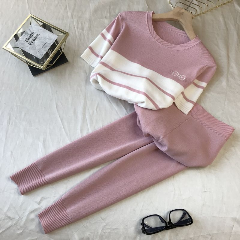 MASTGOU Letter Printing  Summer Women T Shirt Tracksuits Short Sleeve Women Sweater Top Tee Shirt + Pencil Pants Suits Two Piece
