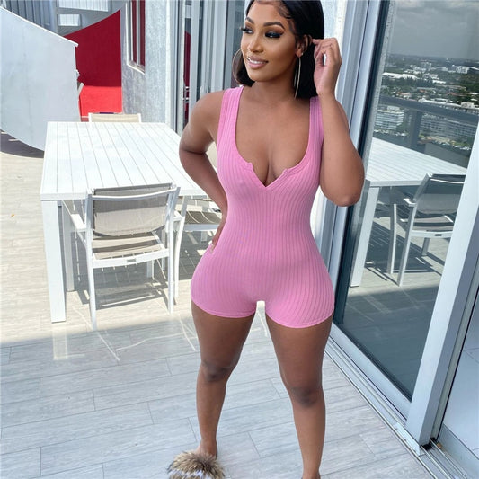 hirigin Fitness Casual Playsuit Bodysuit Women Clothes Sleeveless V-neck Rompers Women Jumpsuit Shorts Sportwear Overalls 2021
