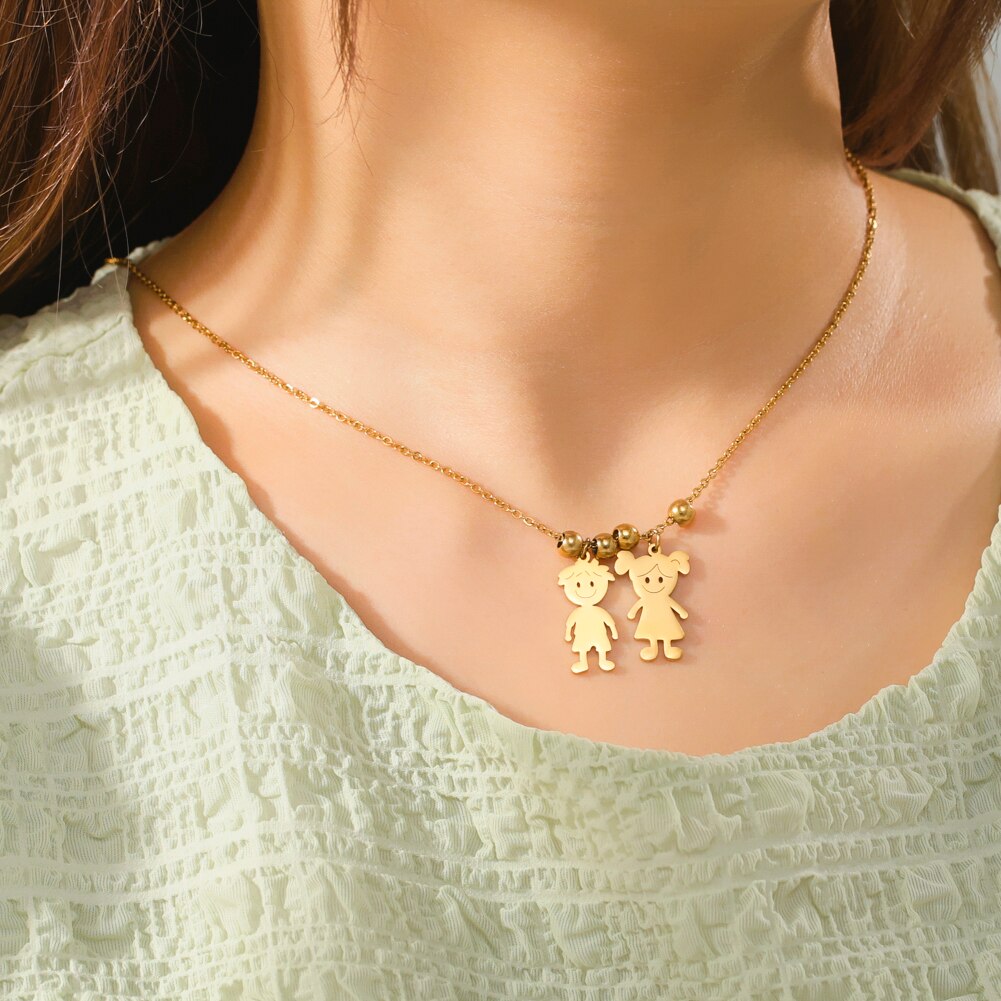 Lemegeton Personalized Custom Name Children Necklace For Women Stainless Steel Engraved Family Necklaces Kids Mother Jewelry
