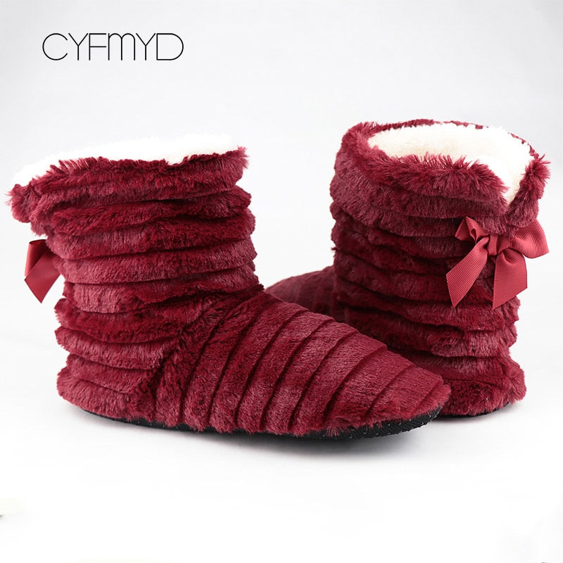 Women's shoes Fur slippers for home 2021 Butterfly-knot Furry house shoes Bedroom slippers girls warm soft indoor Boots Slippers