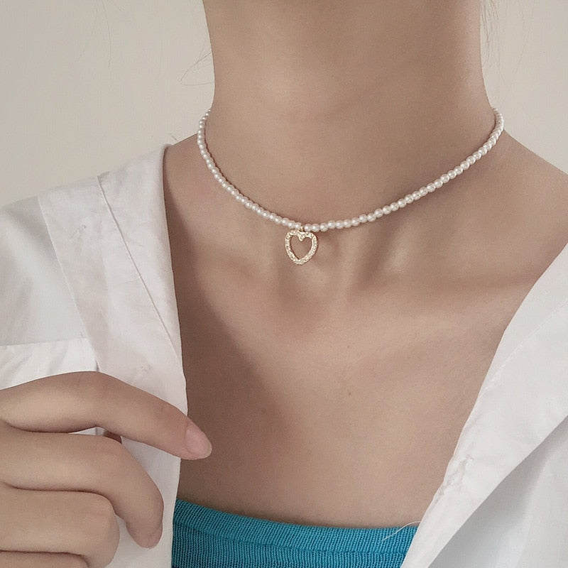 Elegant Big White Imitation Pearl Beads Choker Clavicle Chain Necklace For Women Wedding Jewelry Collar 2021 New