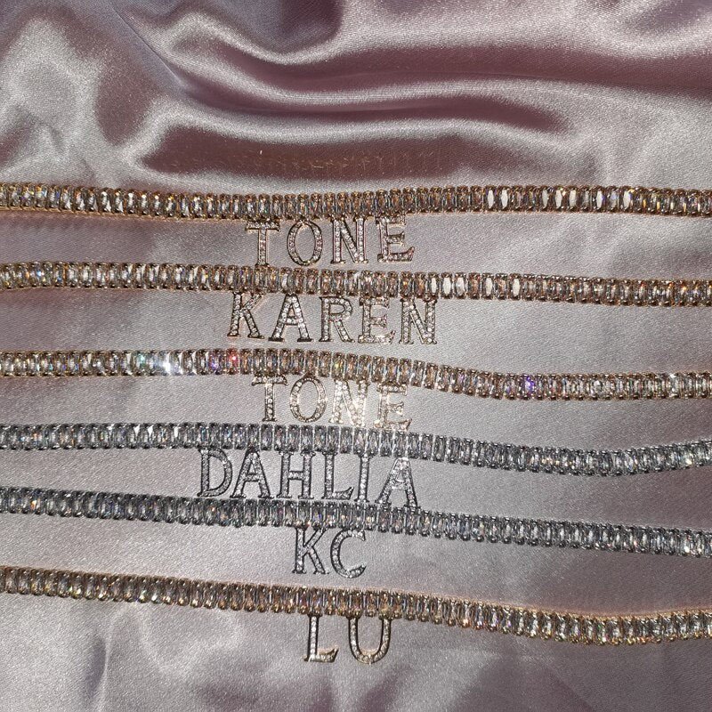Personalized Custom Name Bracelet Anklet Letters Silver Plating  Tennis Chain Adjustable Bracelet for Women