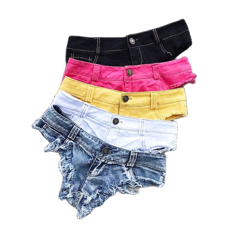 2021 New Women Sexy Low Waist Hole Tassel Denim Shorts Jeans Thong Short Feminino