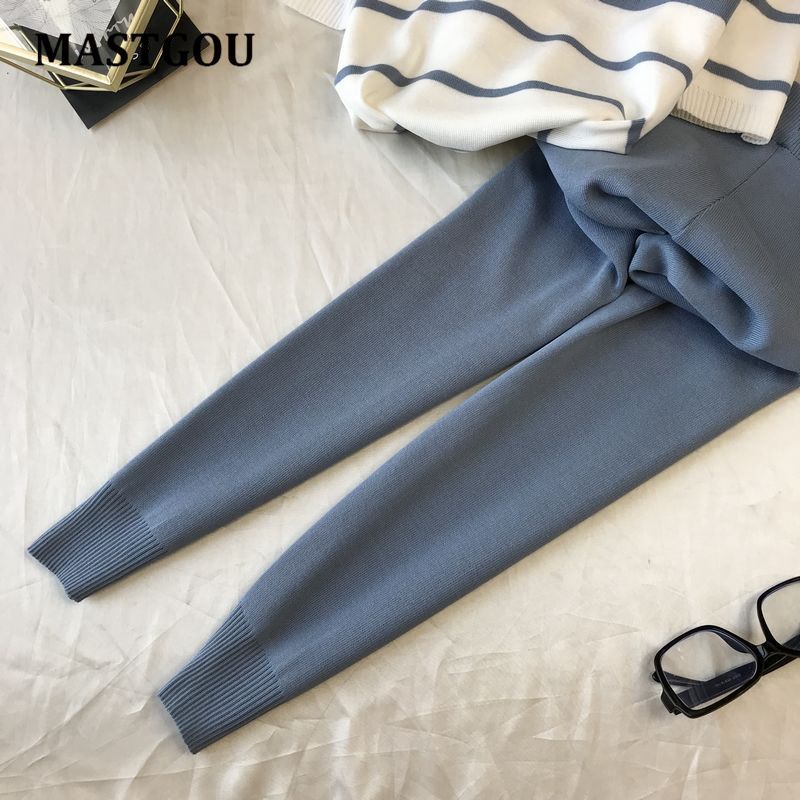 MASTGOU Letter Printing  Summer Women T Shirt Tracksuits Short Sleeve Women Sweater Top Tee Shirt + Pencil Pants Suits Two Piece