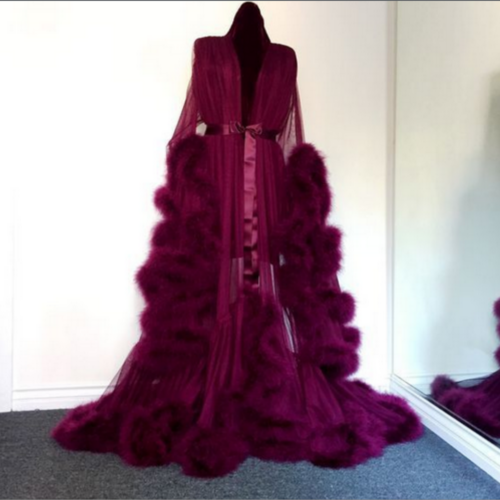Fashion Gown Mesh Fur Sleep Wear  Night Dress Nightgrown Robes Sexy Women Lingerie Sleepwear Lace Robe Home Clothes Nightwear