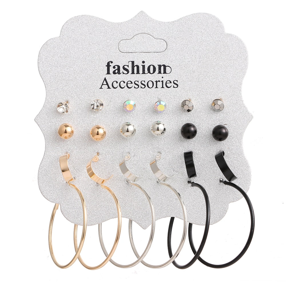 FNIO Statement Gold/Sliver Big Bamboo Circle Hoop Earrings For Women Hip Hop Earrings set Classic Jewelry 3pcs/set