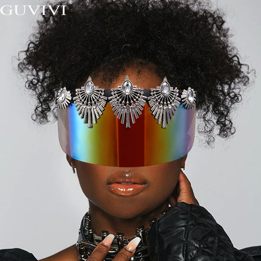 Luxury Brand Goggle Sunglasses Women 2020 One Piece Diamond Sunglasses Rhinestone Sunglasses Mask Men Eyewear Oversized Mirror