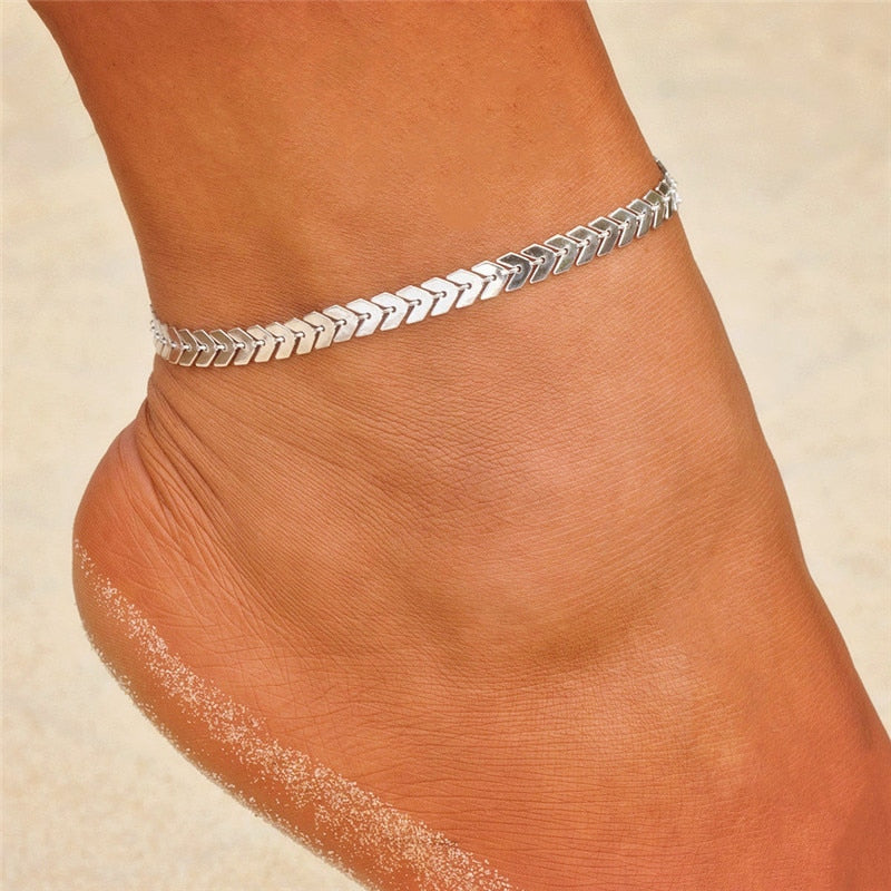 Bohemia Gold Silver Color Chain Ankle Bracelet On Leg Foot Jewelry Boho Pineapple Star Charm Anklet Set For Women Accessories