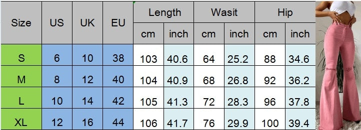Skinny Flared Jeans High Waist Solid Color Knees Hole Tight Denim Pants Washed Wild Stylish Chic Sexy Tassel Hem Trousers