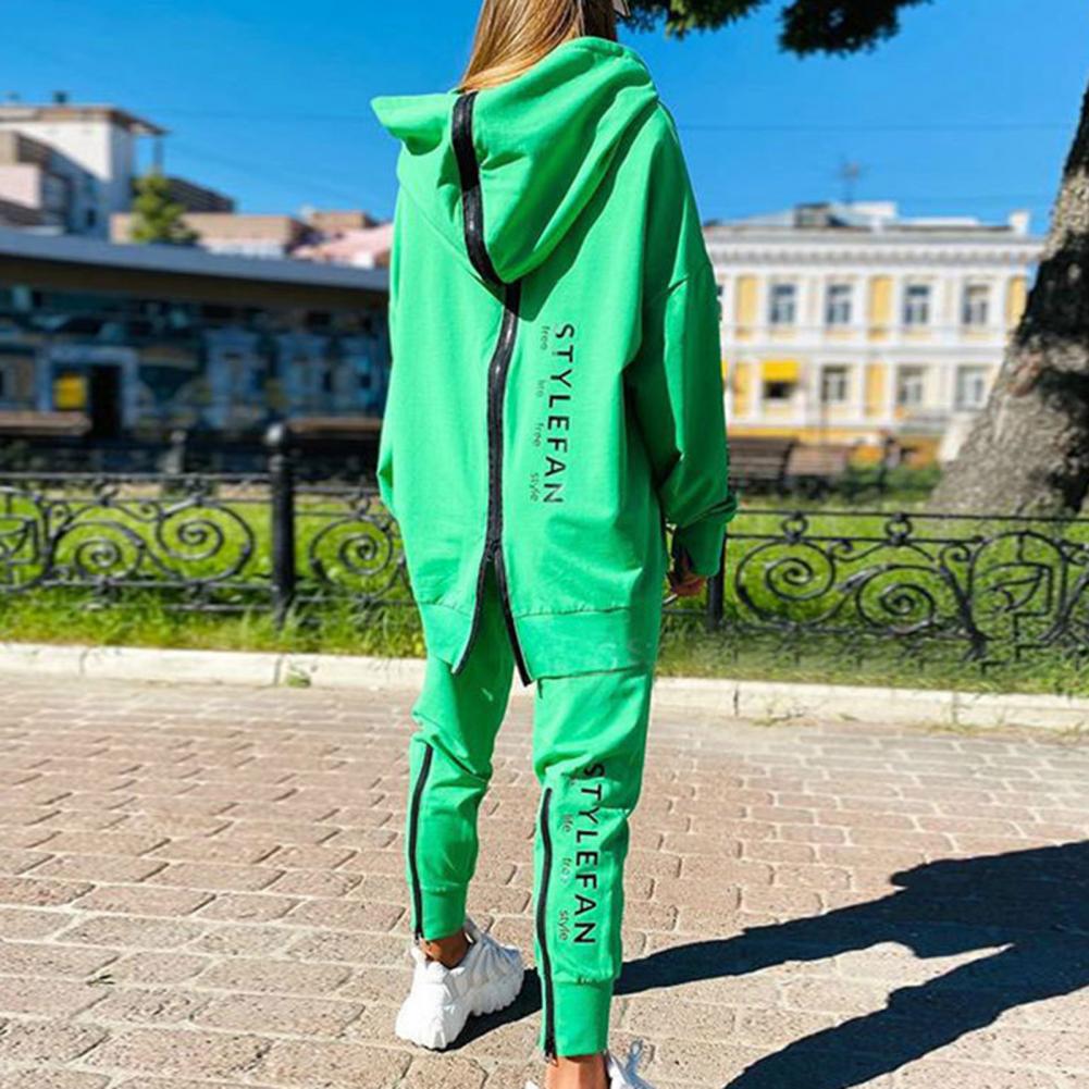 Letter Printing Long Sweater Sweatpants Two Piece Set  Zipper Sweatshirt Pants Running Tracksuit Women Fitness Clothing