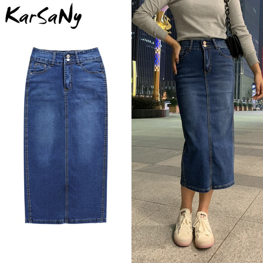 KarSaNy Denim Skirt Long Straight Skirts Womens Summer Blue Vintage Skirt Jeans Women Denim Long Skirts For Women Summer 2021