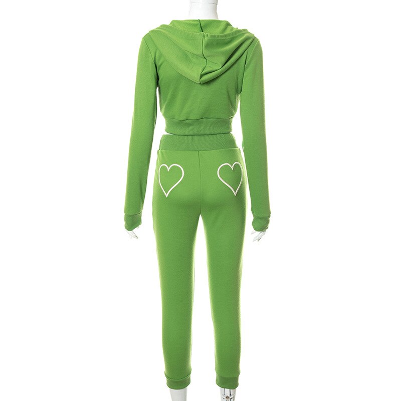 Dourbesty y2k Two-piece Tracksuits Women Hoodies Sweaters and Heart Pattern Pockets Pants Autumn Active Sporty Pencil Pant Sets