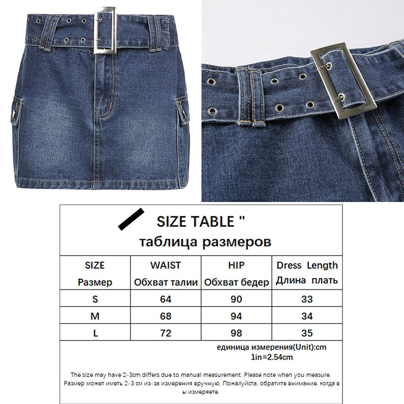 SUCHCUTE Streetwear Cargo Mini Skirts Women Harajuku Vintage 90s Casual Hight Waist Sexy Clubwear Clothes Belt Denim Short Skirt