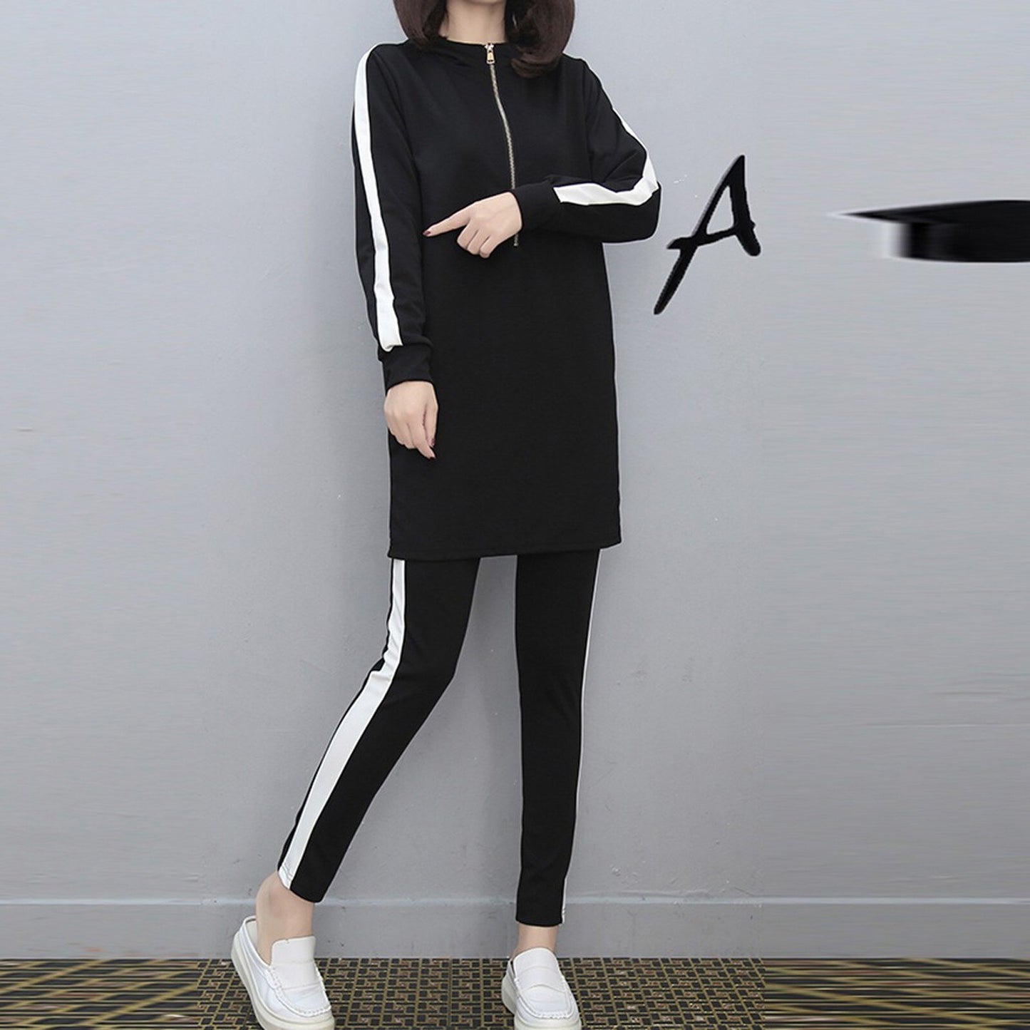 Ropa Mujer 2PC Women Long Sleeve Split Sweatshirt Set Casual Homewear Suit Long Hooded Pullover Tops+Trousers Sportswear Outfit