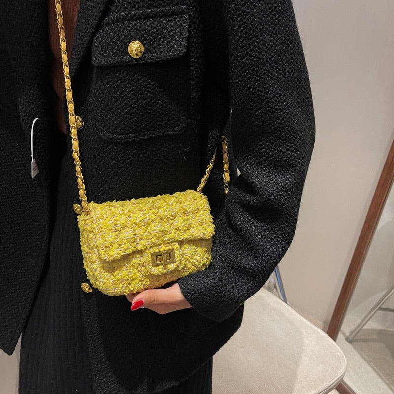 Cute Mini Woolen Shoulder Bag Design Branded Women Handbag Chain Fashion Crossbody Bag 2022 Hit Winter New Party Clutch