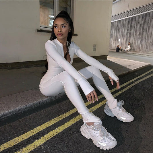 Women Stretch Skinny JUMPSUIT Fitness Sportswear Tracksuit Bodybuilding Female Rompers Workout Activewear Leggings Joggers White