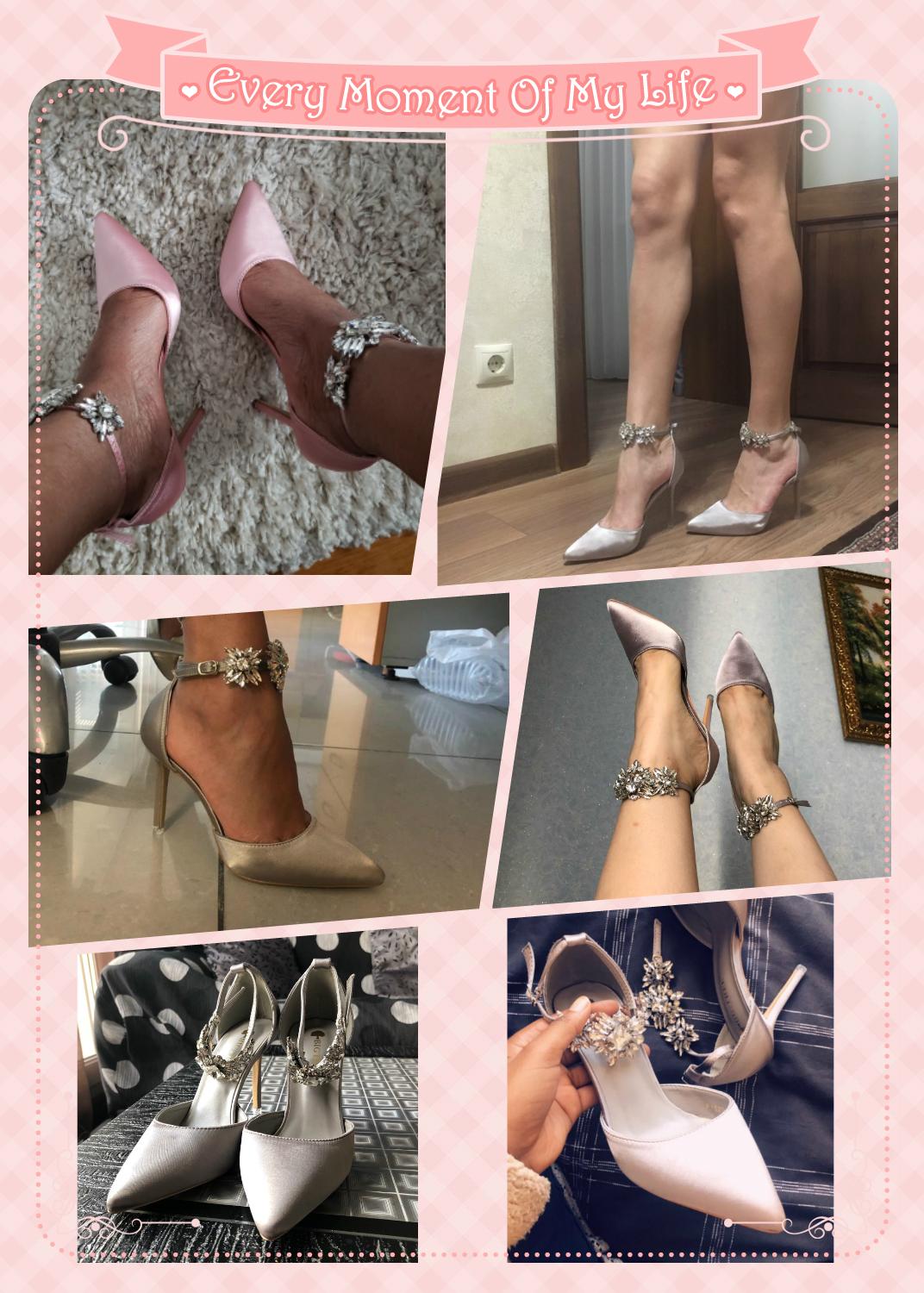 FONBERRY Pink Satin Rhinestone High Heels Bridal Wedding Shoes Women 2022 Pointed Toe Stiletto Crystal Ladies Party Pumps