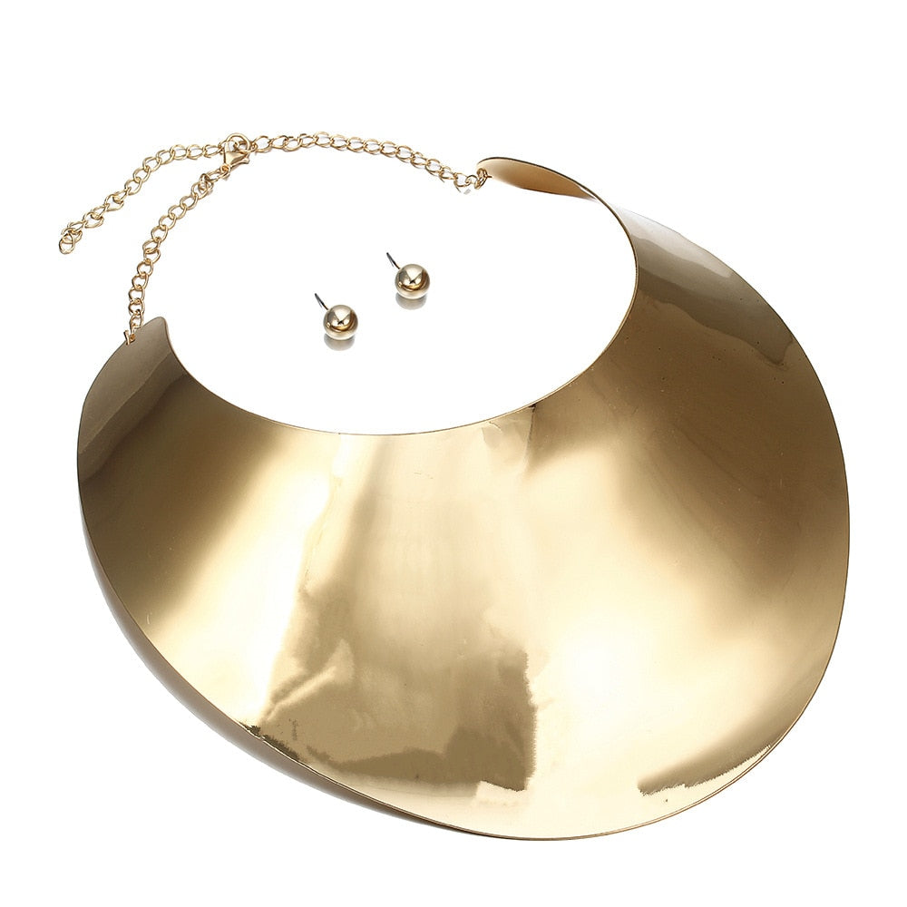 Liffly African Big Chokers Necklaces for Women Statement Metal Geometric Collar Necklace Bracelet Indian Party Jewelry Sets
