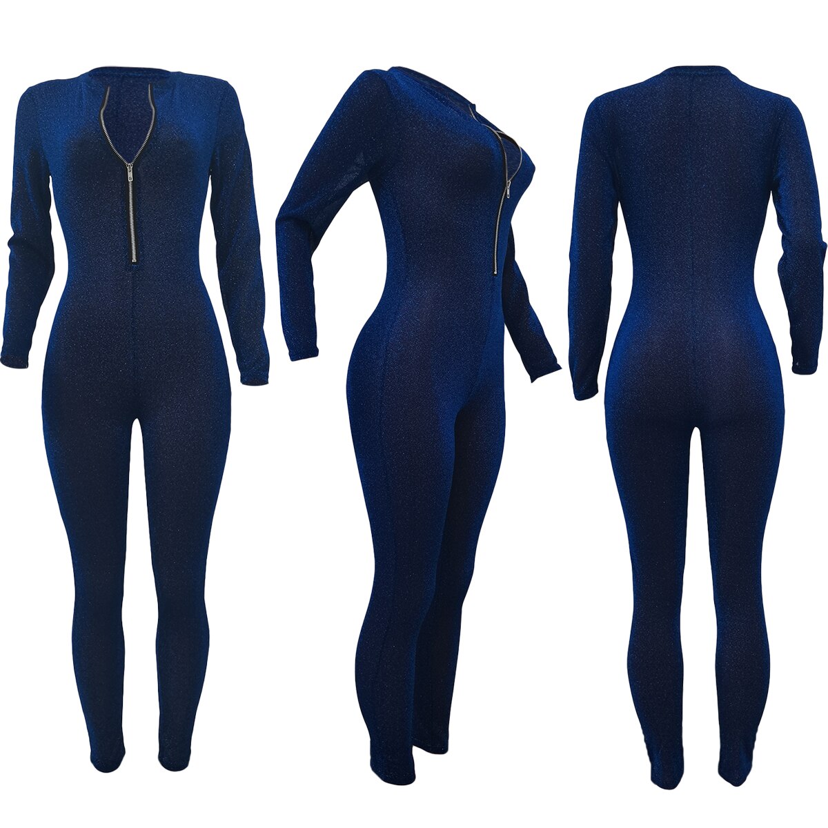 Glitter Silk Striped Fitness Rompers Womens Jumpsuits Workout Sporty Active Wear Fashion Long Sleeve Zipper Bodycon Jumpsuits
