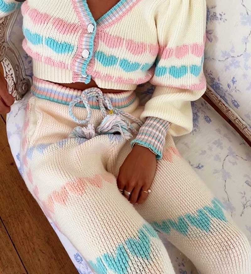 BOHO INSPIRED Knitted Pant sets Winter Warm Two piece Sets Women long sleeve Sweater joggers sweatpants cardigan Matching Sets