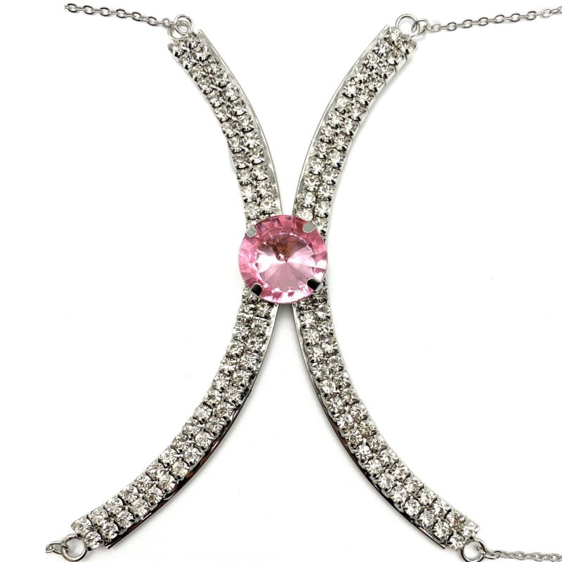 Rhinestone sexy round color crystal breast beauty chain necklace women's nightclub luxury crystal breast chain jewelry accessori