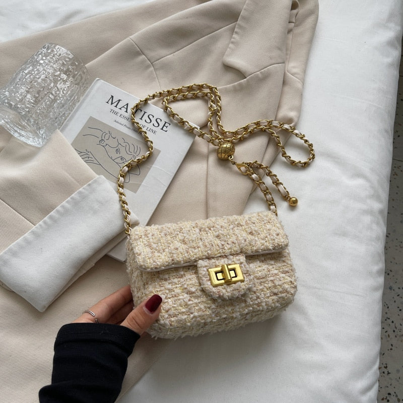 Cute Mini Woolen Shoulder Bag Design Branded Women Handbag Chain Fashion Crossbody Bag 2022 Hit Winter New Party Clutch
