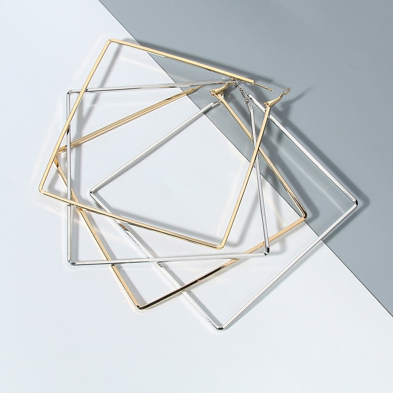BLIJERY Trendy Oversize Geometric Big Hoop Earrings For Women Basketball Brincos Exaggerated Large Square Earrings Punk Jewelry