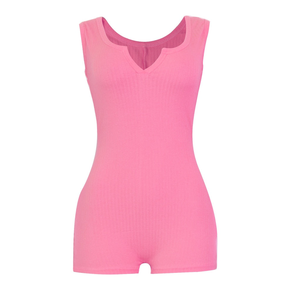hirigin Fitness Casual Playsuit Bodysuit Women Clothes Sleeveless V-neck Rompers Women Jumpsuit Shorts Sportwear Overalls 2021