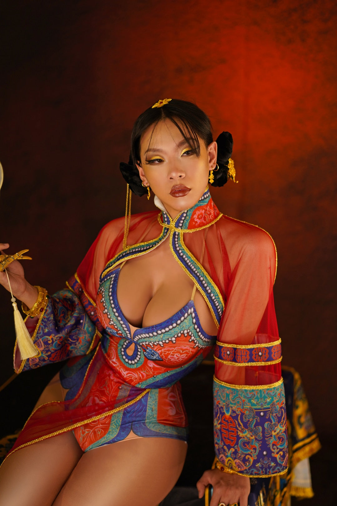 Sexy Chinese Hhanfu Dress Print 2 pieces Set Bodysuit Women Singer Club Prom Birthday Party Performance Festival Dancing  Outfit