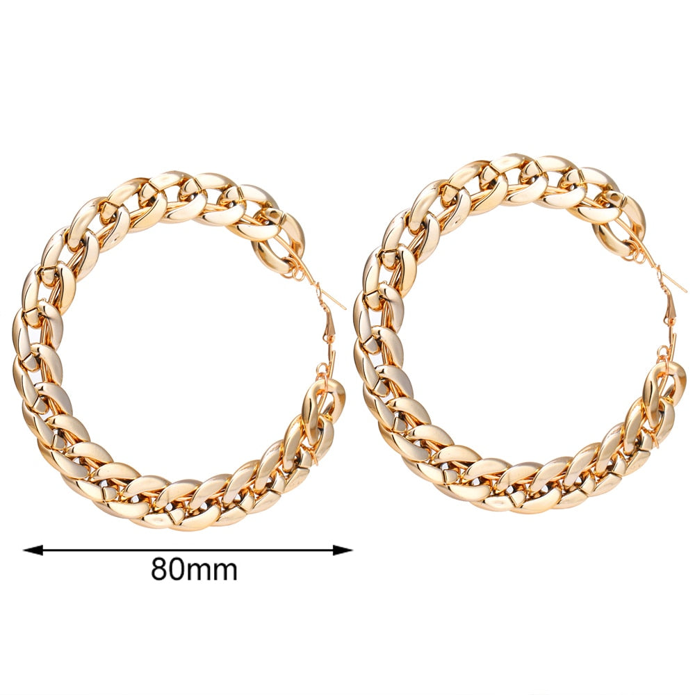 FNIO Statement Gold/Sliver Big Bamboo Circle Hoop Earrings For Women Hip Hop Earrings set Classic Jewelry 3pcs/set