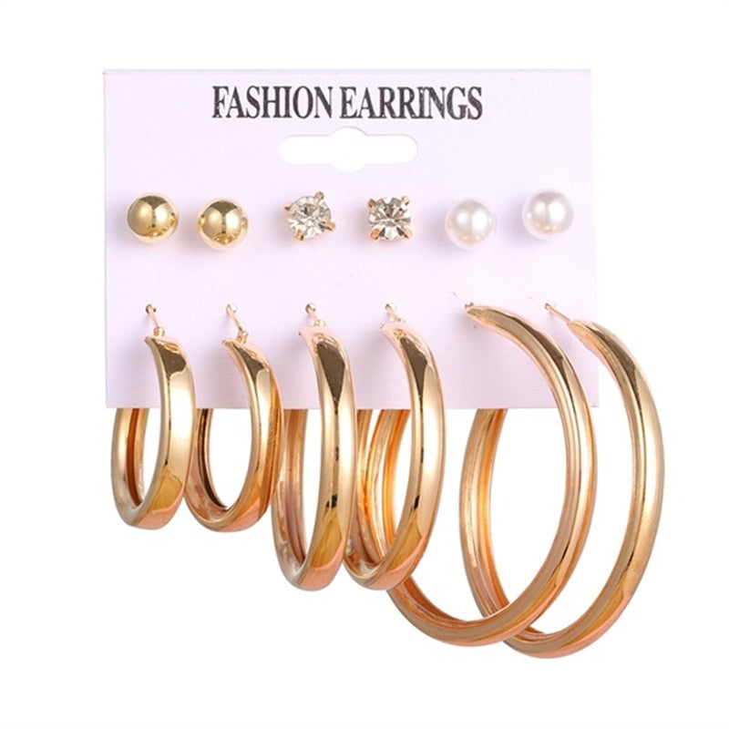 FNIO Statement Gold/Sliver Big Bamboo Circle Hoop Earrings For Women Hip Hop Earrings set Classic Jewelry 3pcs/set